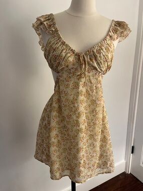 Women’s Floral Mini Dress in Cream with Ruffle Straps